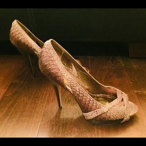 Charles David Brown Snakeskin Sandalous Peeptoe 10